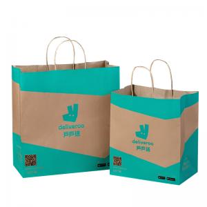Cheap Shopping Restaurant Grocery Handle Paper Bags With 8 Color Flexo Printing for sale