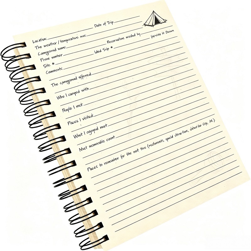 Camping Trip Log Book With Wire-O Binding And Kraft Paper Cover For Campers