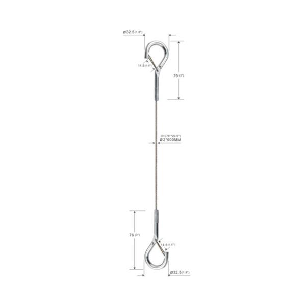 Ceiling Steel Wire Rope Sling With Double 32.5*76mm Die Cast Hook Ends YW86371