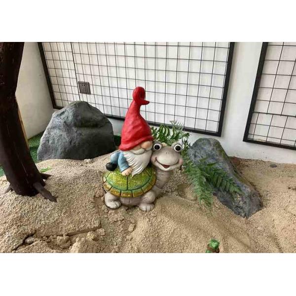 OEM / ODM Magnesium Oxide Garden Statue Gnome Riding On Turtle Statue