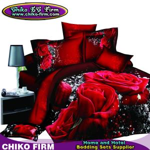 Cheap Pure Cotton Red Rose Reactive 3D Printed Queen King Bedding Sets for sale
