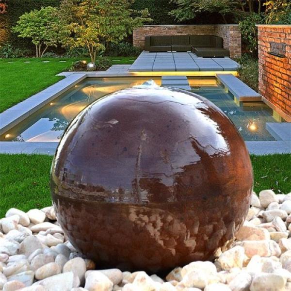 Fuxin Corten Steel Sphere Water Feature Garden Fountain Ball Shaped