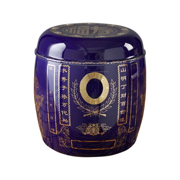 Ceramic Adult Urns Navy Blue Gold Asian Style OEM Wholesale