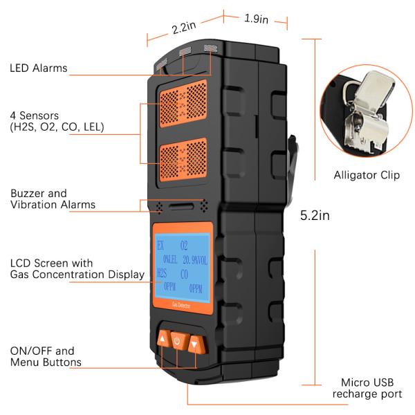 ODM Rugged Multigas Detector 4In1 For Confined Space Carbon Monoxide Leak