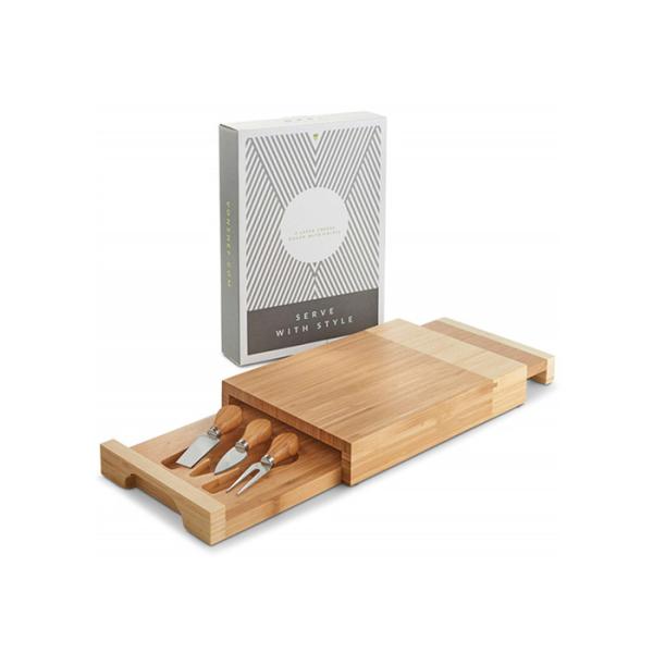 Non Toxic Bamboo Cheese Board Set Cutlery Set With With Drawer And Platter