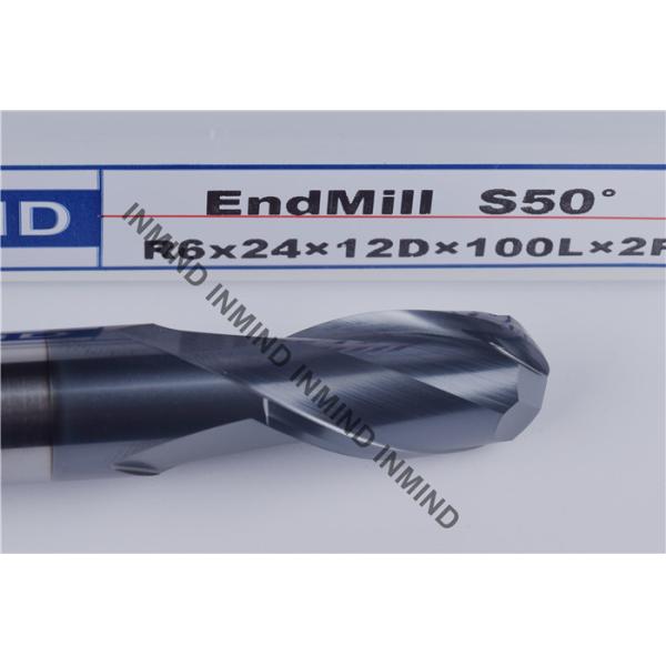 12 mm AOL 100 mm Solid Carbide End Mills , HRC50 TiAlN Coating Ball Nose Mill