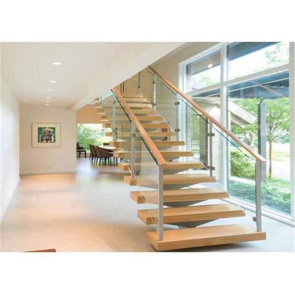 Safety Internal Modern Straight Staircase , Wood And Glass Staircase Designs