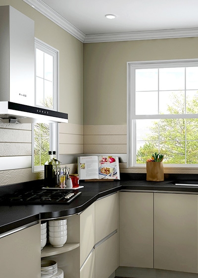 High Gloss Laminate Solid Wood Kitchen Cabinets , Open ...