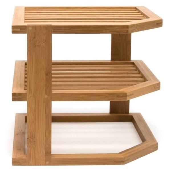 3 Tier Drainer Drying Wooden Dish Rack For Plate Bamboo Kitchen Corner Organizer Shelf