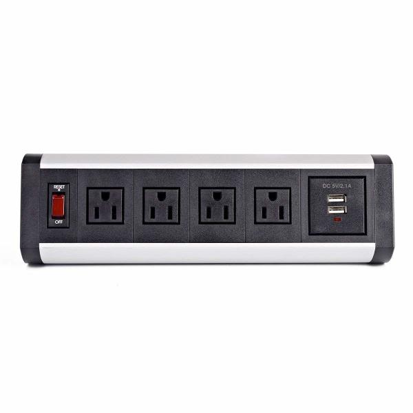 Desktop Clamp Mount Outlet power socket with 4 AC outlet and 2 USB Charger Power Strip for for Home/Office/Desk