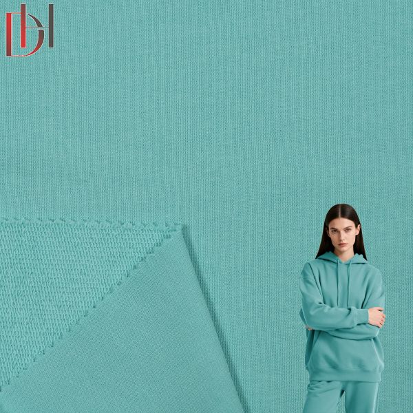 Organic Knit Garment Fabric 185cm Hoodie Soft Cotton Terry Fleece Fabric 380gsm