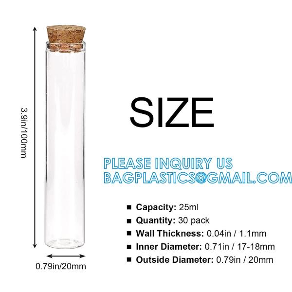 Plastic Glass Test Tubes with Cork Stoppers, Liquid Sample Vial, Leak-Proof, Jars Tube Containers With Wood Lid