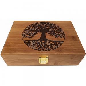 Cheap Home Decorative Recyclable Bamboo Wood Storage Box Engraved Tree Design for sale
