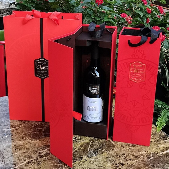 Rigid Wine Packaging Box Set With Matching Paper Bag For Wine Brands