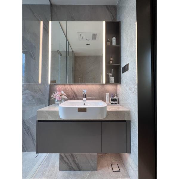 Two-Tone Stainless Steel Bathroom Vanity with Marble Countertop