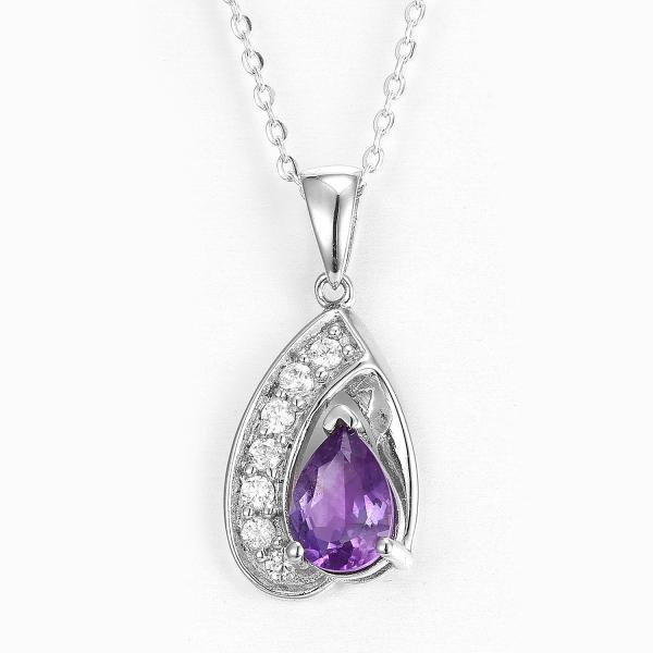 8mm 10mm 925 Silver Gemstone Pendant Amethyst Sterling Silver Teardrop Necklace