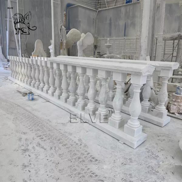 House White Marble Roman Pillar Design Handrail Baluster Stone Balcony Railing Hand Carved Modern