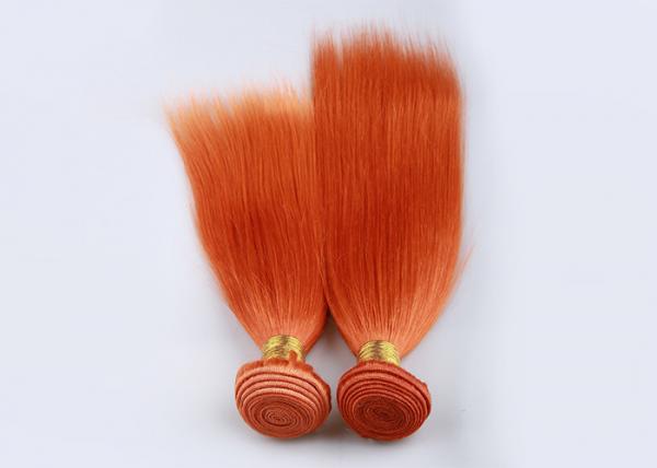 Orange Virgin Human Hair Extensions 12 Inch Double Stitch Weft Single Drawn