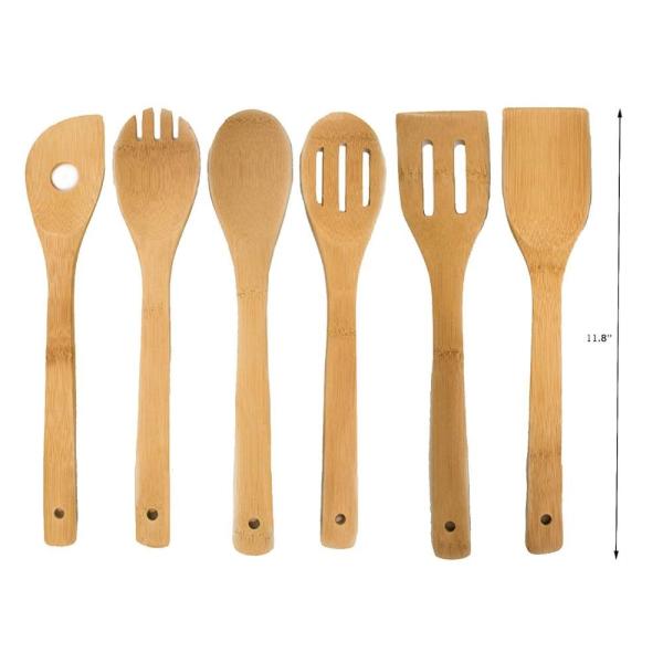 Non Stick Bamboo Kitchen Supplies Bamboo Wood Utensils 6 Pieces Set
