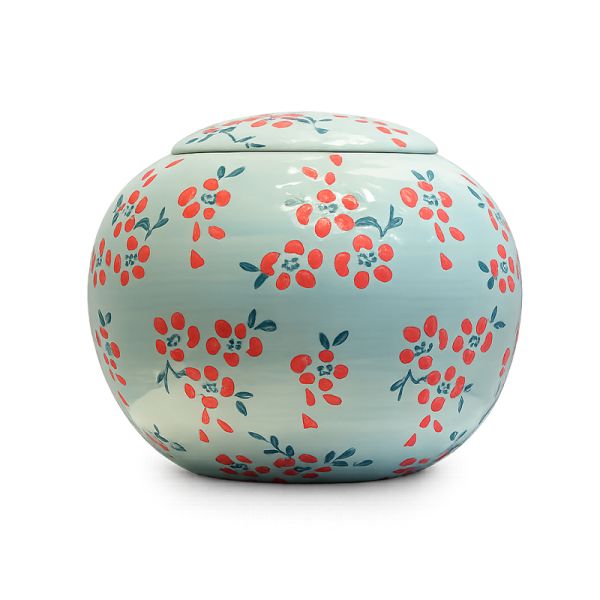 Decorative Ceramic Funeral Urn with Red Berry Design