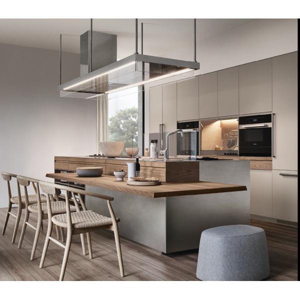 Built In Handle Gray Color Kitchen Cabinets Sheet Metal Melamine Plywood Door