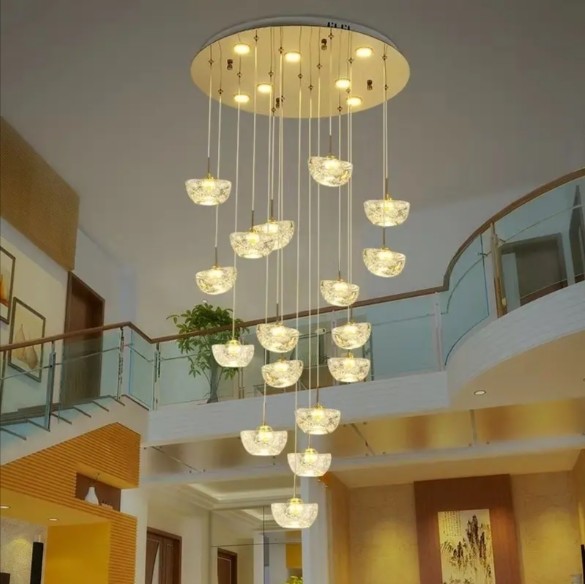 Duplex building living room lamp creative ingot crystal villa pendant light spiral staircase long chandelier
