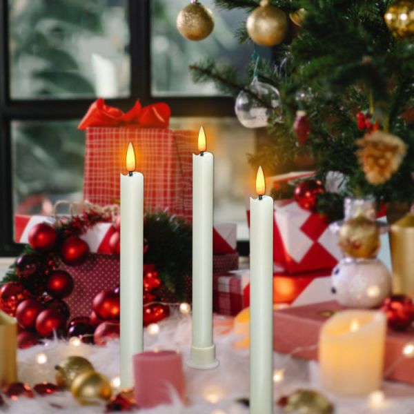 Wholesale Flameless Ivory Taper Candles Flickering with 10-Key Remote, Battery Operated Led Warm 3D Wick Light Window Candles Real Wax Pack of 6, Christmas Home Wedding Decor(0.78 X 9.64 Inch)