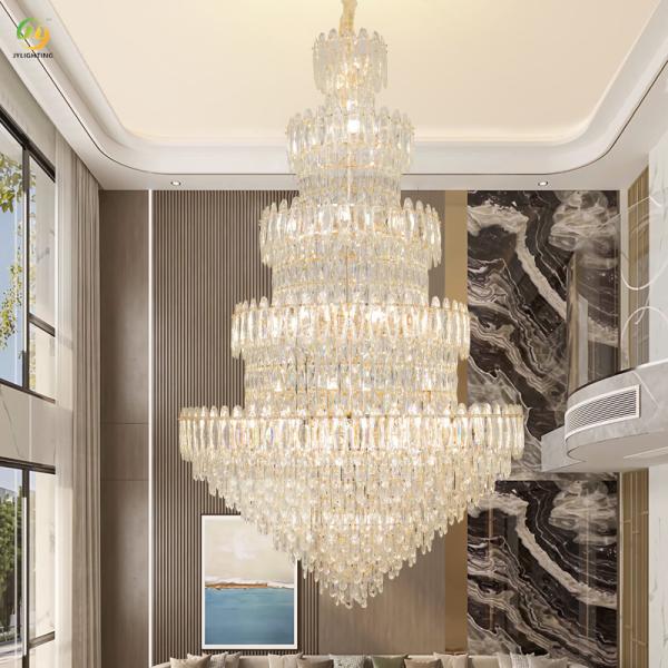 JYLIGHTING Duplex Building Crystal Chandelier Villa Living Room Postmodern Light Luxury Luxury Staircase Lamp Long Crystal Pendant Light