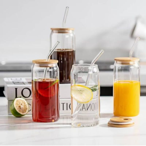 Eco-Friendly Glass Tumbler with Bamboo Lid and Glass Straw for Hot and Cold Beverages