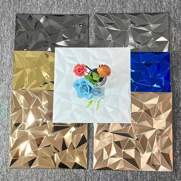 Stainless Steel Mosaic Tiles for Wall Decoration 300x300mm Mirror Large Grain Stereo Background Brick Mosaic