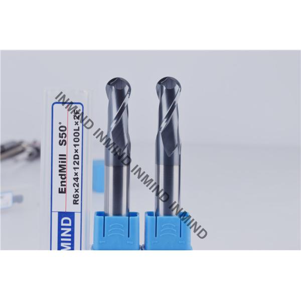 12 mm AOL 100 mm Solid Carbide End Mills , HRC50 TiAlN Coating Ball Nose Mill
