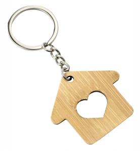Cheap Natural Wooden House Keychain Ring Metal Pendant Bag Gift for sale