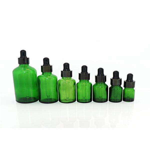 Green Essential Oil Cosmetic Dropper Bottles With Glass Pipet And Black Cap