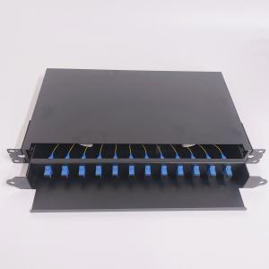 China 12 Ports Optical Fiber Patch Panel Drawer Sliding 1U Black Color Rack Mount on sale
