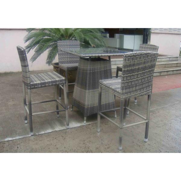 Hand-Woven Grey Rattan Bar Set , Resin Wicker Patio Bar Furniture