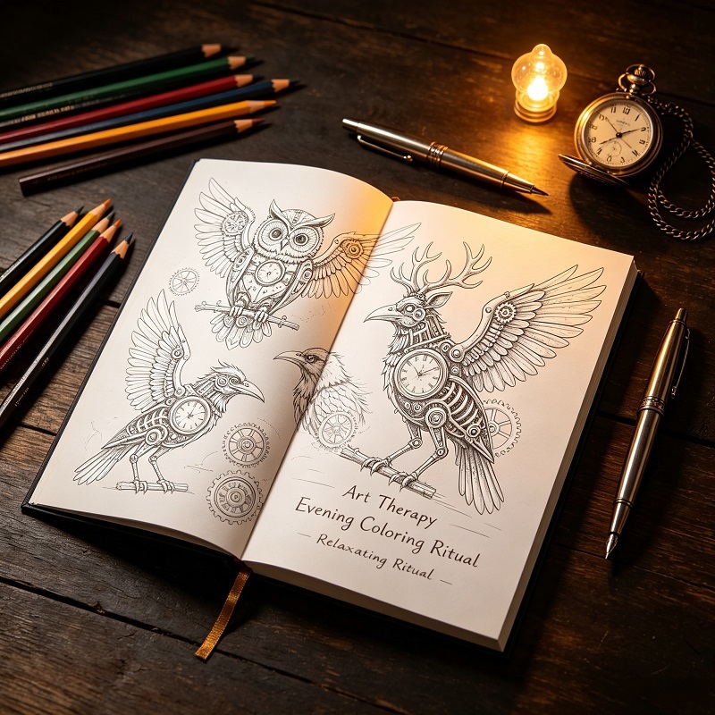 Steampunk Mechanical Animals Coloring Book Hardcover For Stress Relief