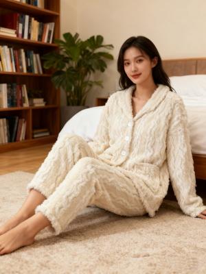 Women's Cream Cable Knit Fleece Pajama Set