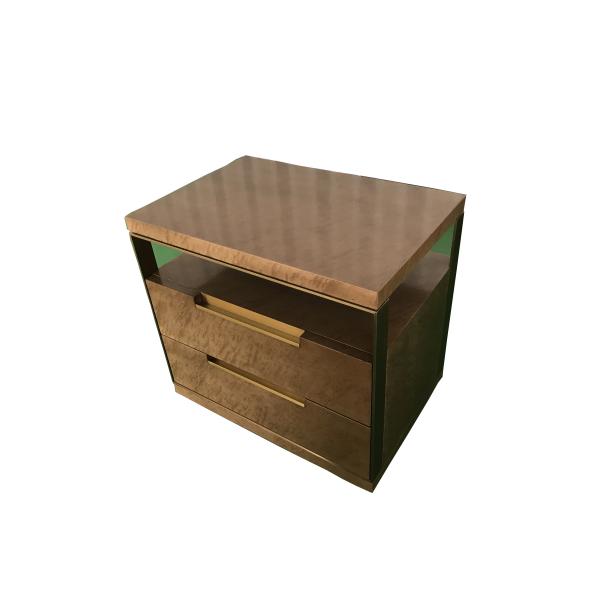 Brass metal frame Maple burl veneer Custom made 2-drawer night stand of hotel bedroom furniture,bed side table