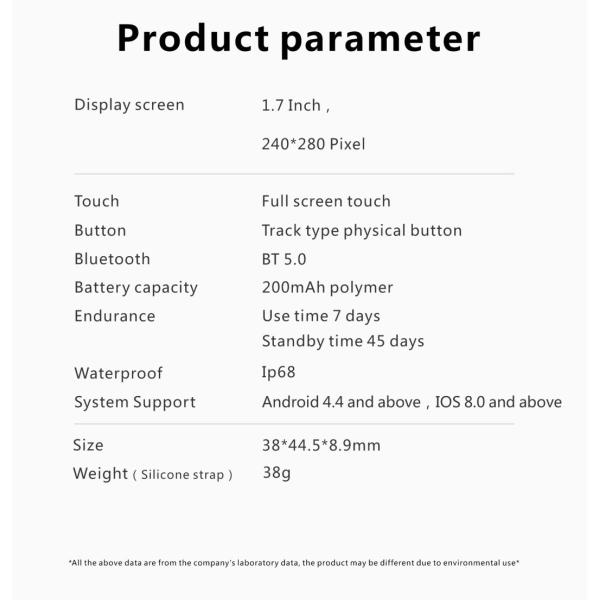1.7 Inch TFT IP68 High Definition Smart watch Full Screen Touch
