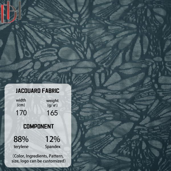 88% Polyester 12% Spandex Fabric , White Black Ice Silk Petal Jacquard Clothing Fabric