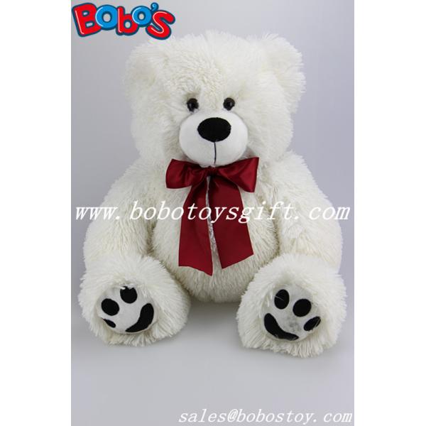 White Stuffed Bear Animal Plush Teddy Bear Toy With Wine Red Ribbon As Nice Gift