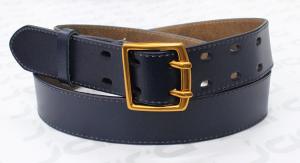 Cheap Navy Classic Leather Mens Belt , Casual Male Belts With Double Pins Gold Buckle for sale