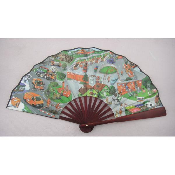 26.5cm promotional hand fan with bamboo ribs and double-side printed fabric