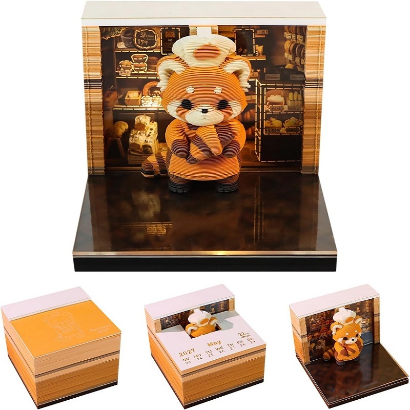 Night Light 3D Notepad Calendar With Custom Animal Paper Sculpture And LED Base