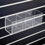 Wall Mounted Clear Slatwall Acrylic Display W/ 3 Boxes Perspex Bins
