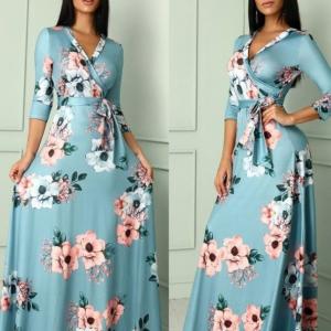 Cheap Amazon wish  floral dress women plus size winter 2019 spring V-neck Christ22222 for sale