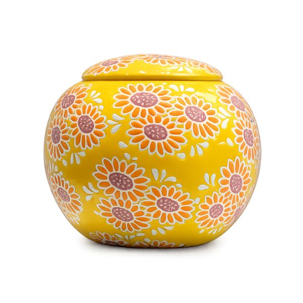Yellow Sunflower Ceramic Cremation Urn for Adult Ashes