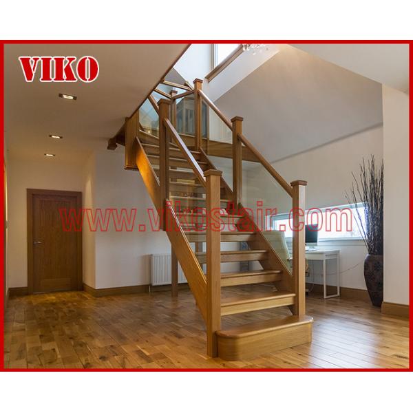 Solid Wood Staircase VK89S Beech Handrail Tread Beech ,Railing tempered glass, Handrail b eech Stringer,carbon