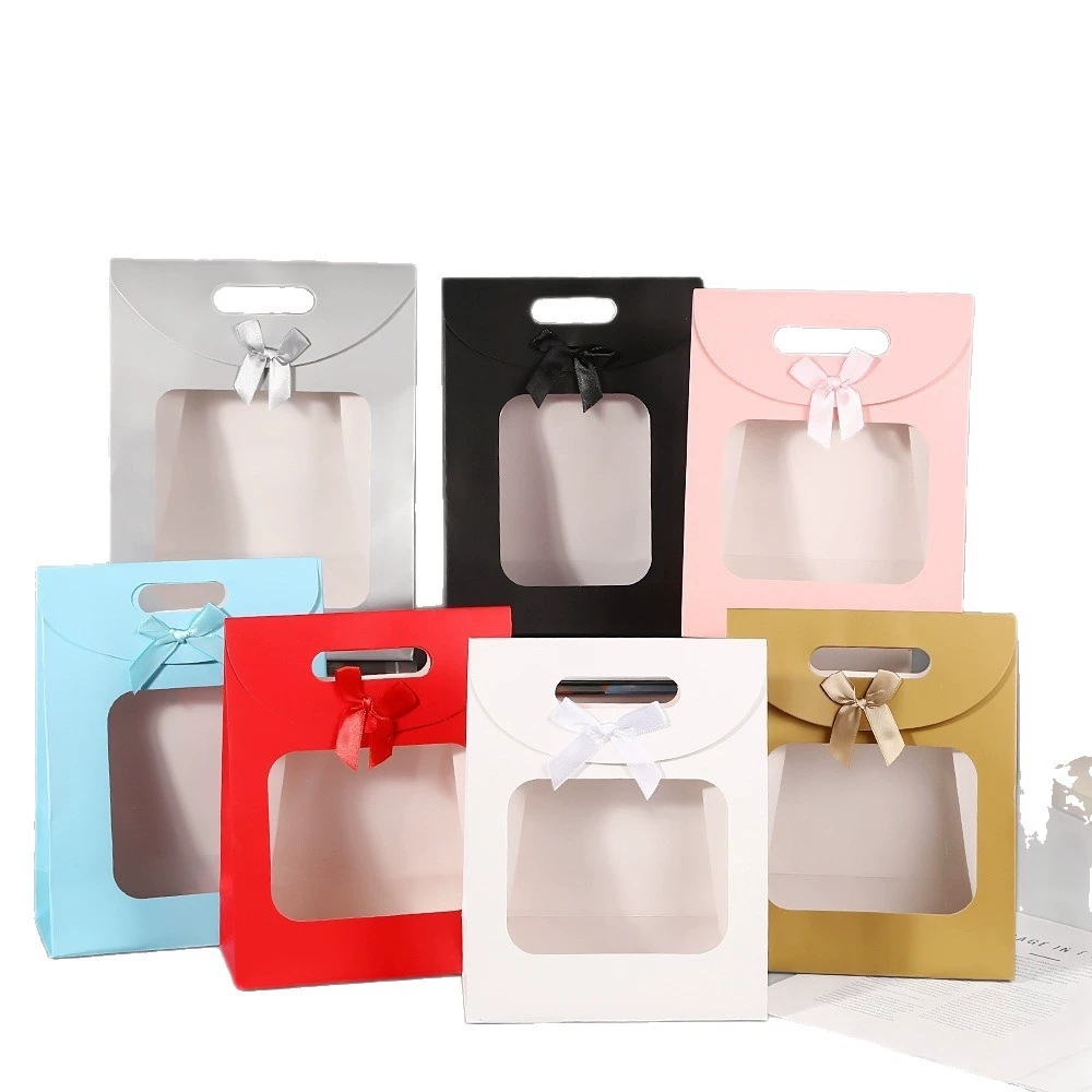 Paper Gift Bags with Window and Die Cut Handle for Retail Packaging