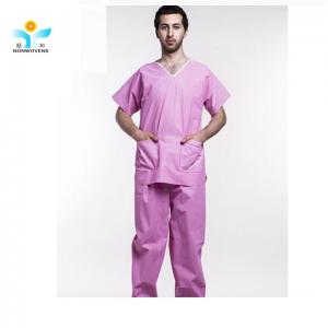 Cheap SMS No Washing Disposable Scrub Protective Suit Soft Nonwoven Fabric With Pockets 50gsm for sale